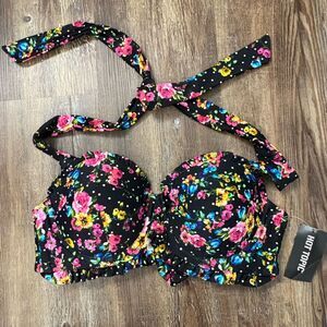 NWT Hot Topic Bright Floral & Polka Dot Ruffle Halter Swim Top Size Medium Goth